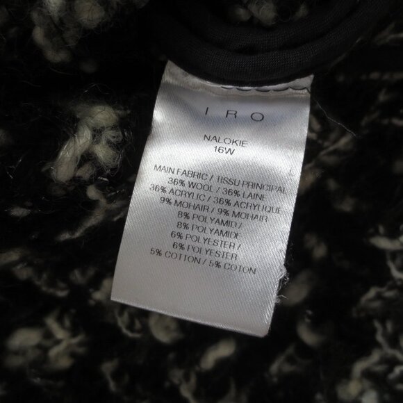 IRO Nalokie Black White Grey Wool Blend Modern Classic French Knit Moto Jacket - Picture 9 of 10